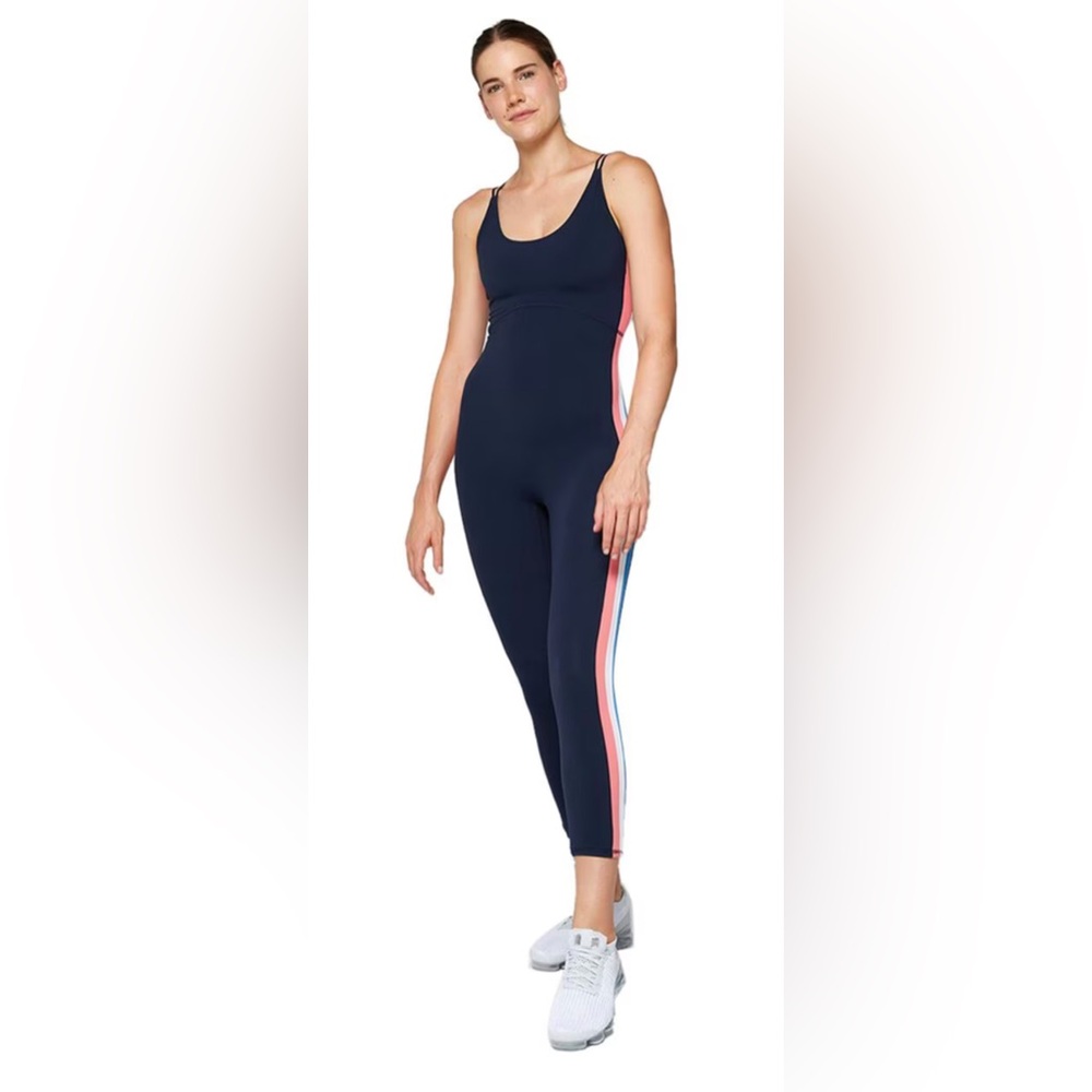 FourLaps Elevate body suit with Pink & Light Blue Side Stripes